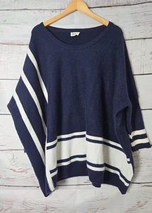 Bibi Damen Pullover Größe M blau weiß gestreift Oversize Dolmanärmel kuschelig - Bild 1 von 7