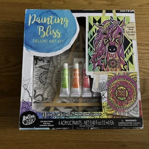 Painting Bliss Deluxe Art Kit With Wooden Easel Neon & Metallic Paint Unicorn. - Picture 1 of 4
