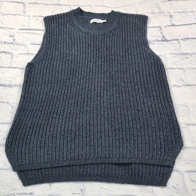 Calvin Klein WOMENS SZ L Sleeveless Ribbed Knit Sweater Top Vest Black Oversized - Image 1 of 4