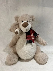 Plush Teddy Bears Mama And Baby Plaid Scarf Holiday Christmas Winter - Picture 1 of 7