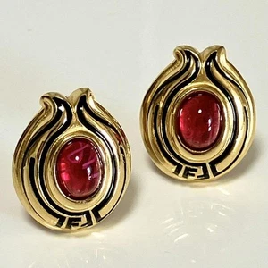 Fendi Ohrringe Strass Gold Schwarz Rot - Bild 1 von 6