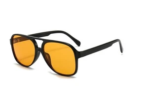 Vintage Aviator Sunglasses for Women Men 70s Glasses Retro Oversized Yellow L... - Picture 1 of 7