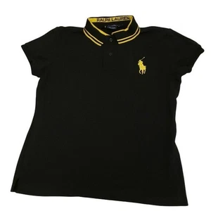 Polo Ralph Lauren Golf Para Mujer Negro Detalles Amarillos Manga Corta Pequeño - Imagen 1 de 12