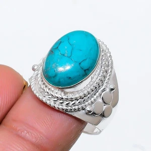 Blue Turquoise Gemstone Handmade 925 Sterling Silver All Size Ring For Gift - Picture 1 of 1