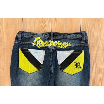Jeans Rocawear Streetwear Denim lavado oscuro Y2K 5 bloques de colores amarillo negro Foto 1 de 4