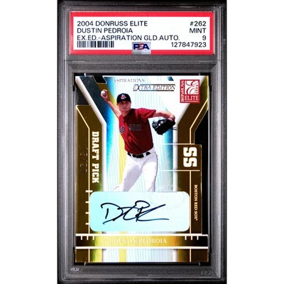 2004 Donruss Elite Extra #262 Dustin Pedroia Aspirations Gold RC Auto /20 PSA 9 - Image 1 of 2