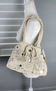 NEU Zara Häkeltasche Handtasche mit Spiegeldetails verziert neutral creme Ibiza �� - Bild 1 von 21