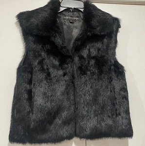 Adrienne Landau Vest Rabbit Fur Black Womens Small Hook Bar Front Closure - Picture 1 of 8