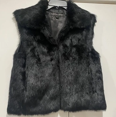 Adrienne Landau Vest Rabbit Fur Black Womens Small Hook Bar Front Closure - Image 1 of 4