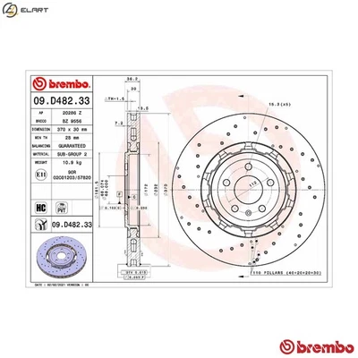 2x BRAKE DISC 09.D482.33 FOR AUDI DYGA/DHUB/DJPB/DWLA/DYGB 4.0L 8cyl A6 C8 - Image 1 of 4
