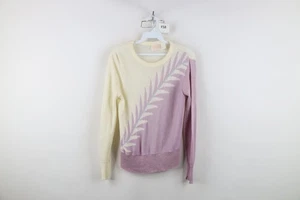 Vintage 70s 80s Mid Mod Womens Large Lightweight Loose Knit Nature Leaf Sweater - Picture 1 of 12
