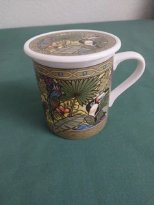 Teacup with Lid/Coaster Tropical Birds Made In Japan - Picture 1 of 7
