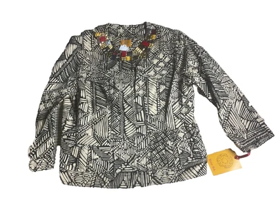 Chaqueta Ruby Rd Pesada 100% Algodón Abstracto con Cuello de Madera y Metal Adorno 12 Foto 1 de 4