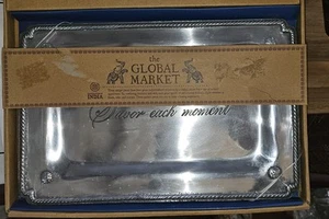 Global Market, Made In India Silver Pewter “Savor Each Moment” Tray, New In Box - Picture 1 of 4