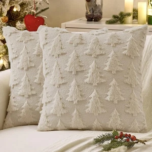Christmas Throw Pillow Covers Beige Christmas Decorations Set of 2 Xmas Tree ... - Picture 1 of 6