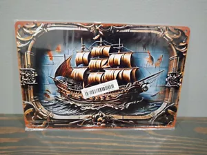 Tall Sailing Ship on the Sea 12 x 8 inch Metal Sign - Picture 1 of 5