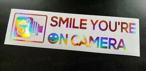 200mm Smile you're on Camera Dash Cam Pink Rose Gold Neo Chrome Car Van Sticker - Picture 1 of 4