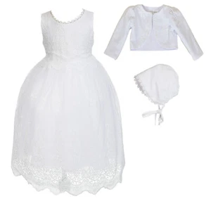Bebé Niñas Blanco Encaje Bautizo Bolero con Gorro 0 3 6 9 12 18 Meses - Imagen 1 de 4