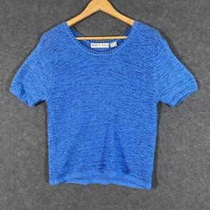 Marco Polo Shirt Womens Large Blue Top Knit Sheer Career Formal City Ladies Z235 - Picture 1 of 9