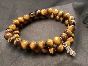 Sterling Silver Mine Finds By Jay King 8mm Tiger Eye 2 Strand Bracelet Car Charm - Picture 1 of 12