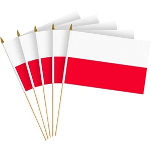 G128 30 Pack Handheld Poland Polish Stick Flags 8x12 In Printed 150D Polyester - Picture 1 of 9