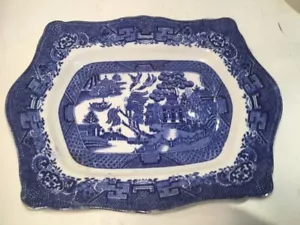 ANTIQUE ENGLISH BLUE WILLOW ROYAL VENTON SERVING PLATTER JOHN STEVENTON - Picture 1 of 4