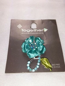 Beautiful Blue Flower with Rhinestones Brooch - New - Picture 1 of 1