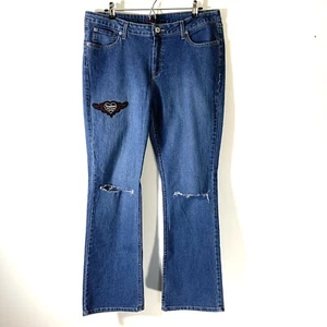 Kikit Jeans Womens Size 14 Bootcut Blue Distressed Denim Rose Gold Stud pockets - Picture 1 of 8