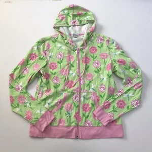 Lilly Pulitzer Green Pink Multi Print Zip Up Hood Jacket Large L Hoodie Dragonfl - Picture 1 of 12