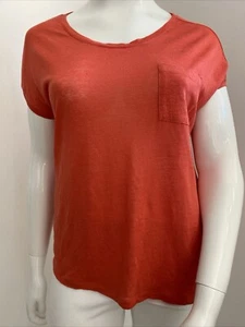 Country Road Relaxed S / M Orange Pure Linen Jersey T Shirt Short Sleeve Pocket - Picture 1 of 7