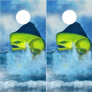 Cornhole Board Wraps Mahi pesca d'altura disegnata a mano opera d'arte oceano 01x2 - Foto 1 di 3