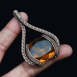 Honey Citrine Copper Wire Wrapped Pendant Jewelry Gift For Her CCP 015 - Picture 1 of 6