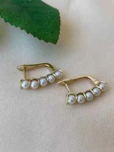 Natural White Pearl 2Ct Round Cut Women's Stud Earrings 14K Yellow Gold Plated - Picture 1 of 6