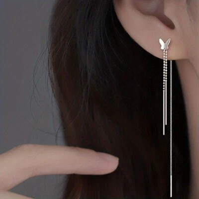 2X ORECCHINI PENDENTI FARFALLA A CATENA LUNGA - Immagine 1 di 4