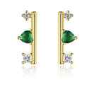 NEW sterling silver gold plated CZ green heart bar drop earrings jewelry B16A