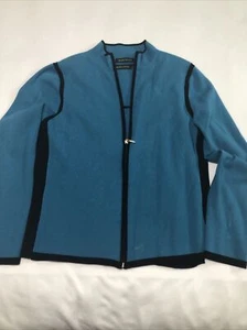 Valerie by Valerie Stevens Cardigan/Vest Set Happy Blue&Black Trim Zipper Up L - Picture 1 of 7