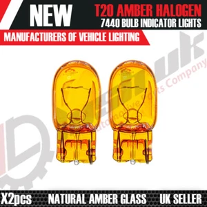 2 x W21W WY21W T20 7440 Sidelight Indicator Turn Signal Light Amber Glass Bulbs - Picture 1 of 3