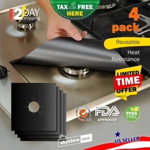 4 Pack Square Gas Stove Burner Covers Reusable Nonstick Top Protector Liners New - Picture 1 of 12