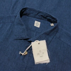 GMF NWT Long Sleeve Dress Shirt Size 17.5 44 in Blue Linen & Cotton Blend - Picture 1 of 11