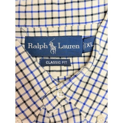 Camisa Ralph Lauren Calce Clásico A Cuadros Abotonada Para Hombre XL Azul Negro Blanco Foto 1 de 4