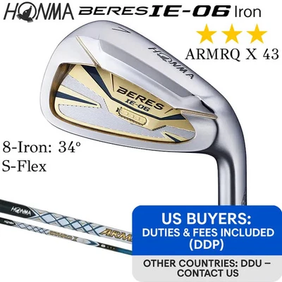 HONMA BERES IE-06 3-Star Single Iron 8-Iron 34° S-Flex ARMRQ X 43 Graphite - Image 1 of 4