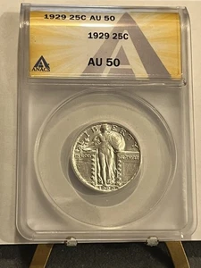 Cuarto Standing Liberty 1929 ANACS AU 50 SWEET 1929-p S.L. Plata 25c ¡Sin precio base! + FS! - Imagen 1 de 4