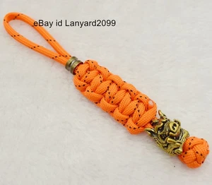 550 Paracord Combo Knife Lanyard Dk Orange spots Cord With wild boar brass Bead - Picture 1 of 8