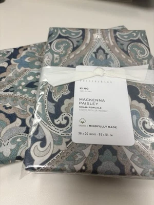 Pottery Barn Mackenna Paisley Pillow Sham King 36x20.  Blue. New. Lot Of 2 Read - Image 1 of 3