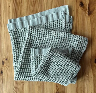 Toalla de baño + mano Onsen tejido gofre verde salvia 100 % algodón Supima 28x52 28x17 Foto 1 de 4