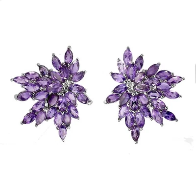 Pendientes de plata de ley 925 marquesa amatista 4x2 mm joyas de piedras preciosas naturales Foto 1 de 4