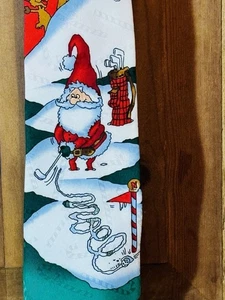 Hallmark Yule Tie Greetings Christmas Neck Tie Golfing Santa Reindeer - Picture 1 of 9