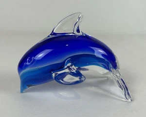 Vintage Art glass Cobalt blue to clear Dolphin paper weight Figurine - Picture 1 of 4