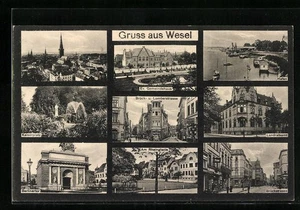 Ansichtskarte Wesel, Brück- u. Loberstraße, Hafen, Landratsamt - Picture 1 of 2