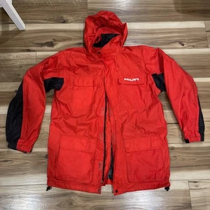 Hilti Tools RAIN JACKET Hood Gore Tex Mens XLT Red Black Work Full Zip STAINS* - Picture 1 of 16